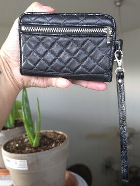 Knomo London Quilted Black Leather Wallet Wristlet